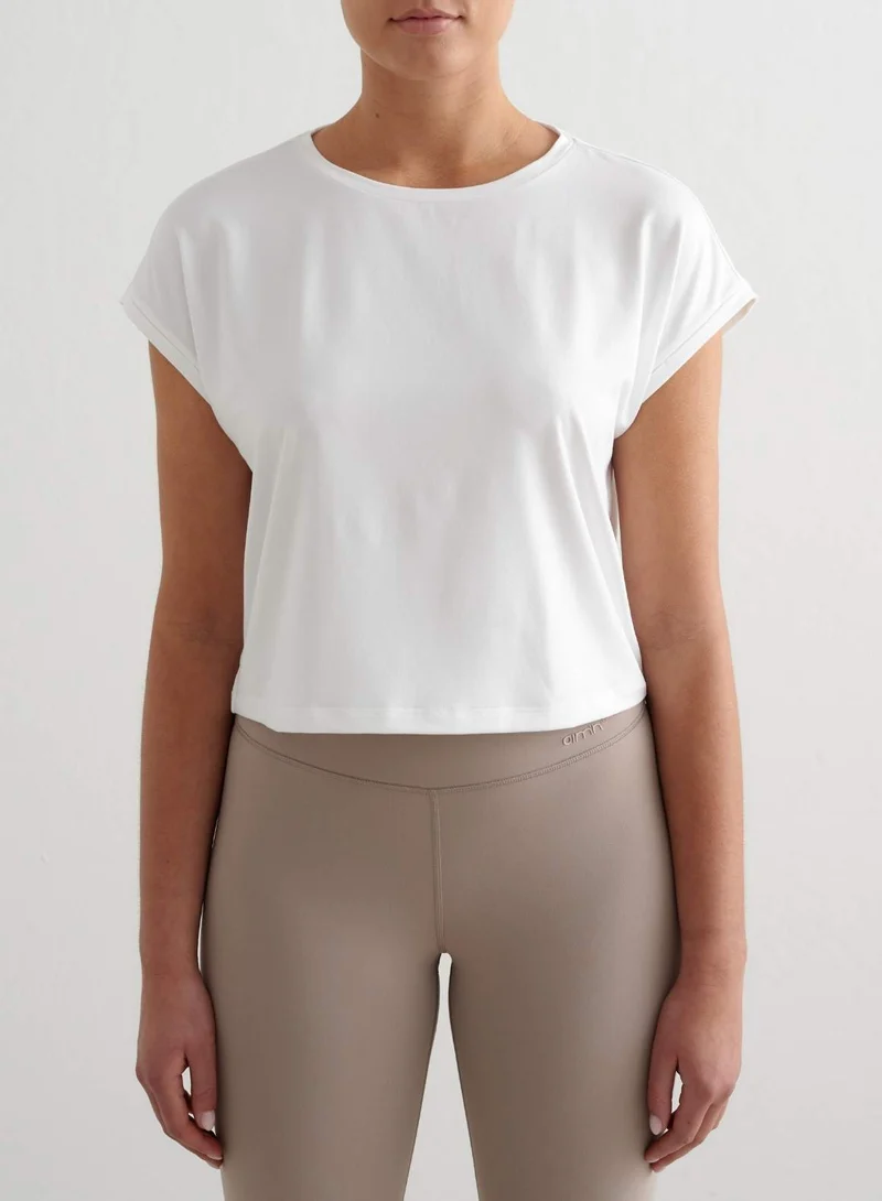 White Soft Basic Roll Sleeve Top
