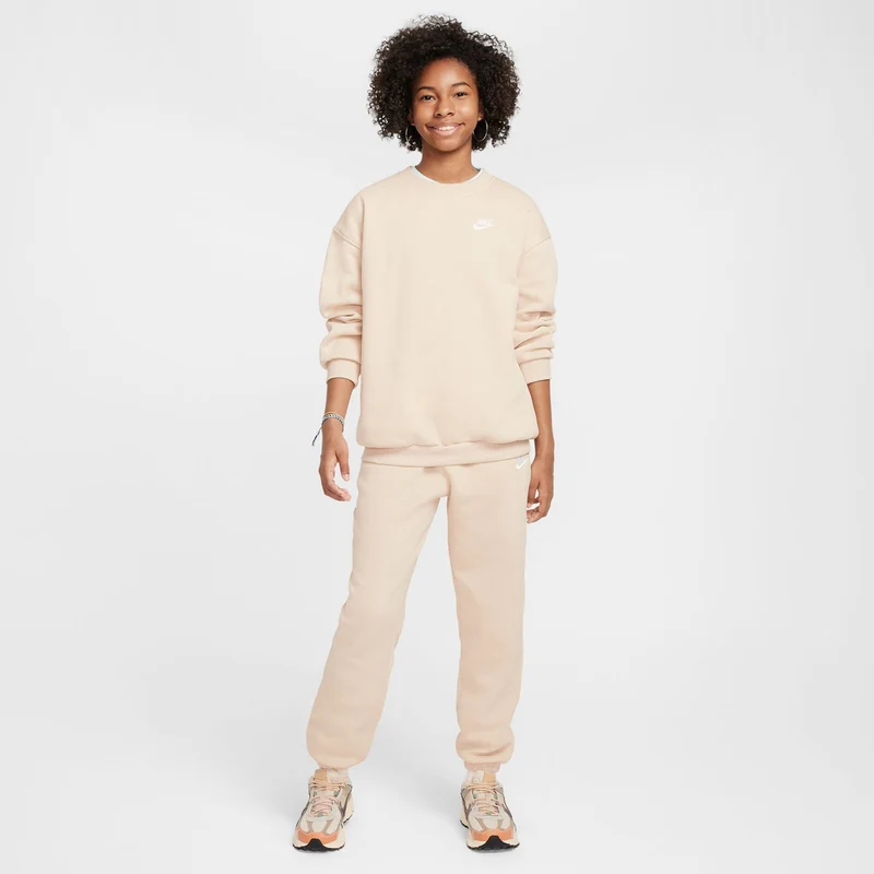 Club Fleece Oversized Crew Sweatshirt Mädchen-Beige,Weiß