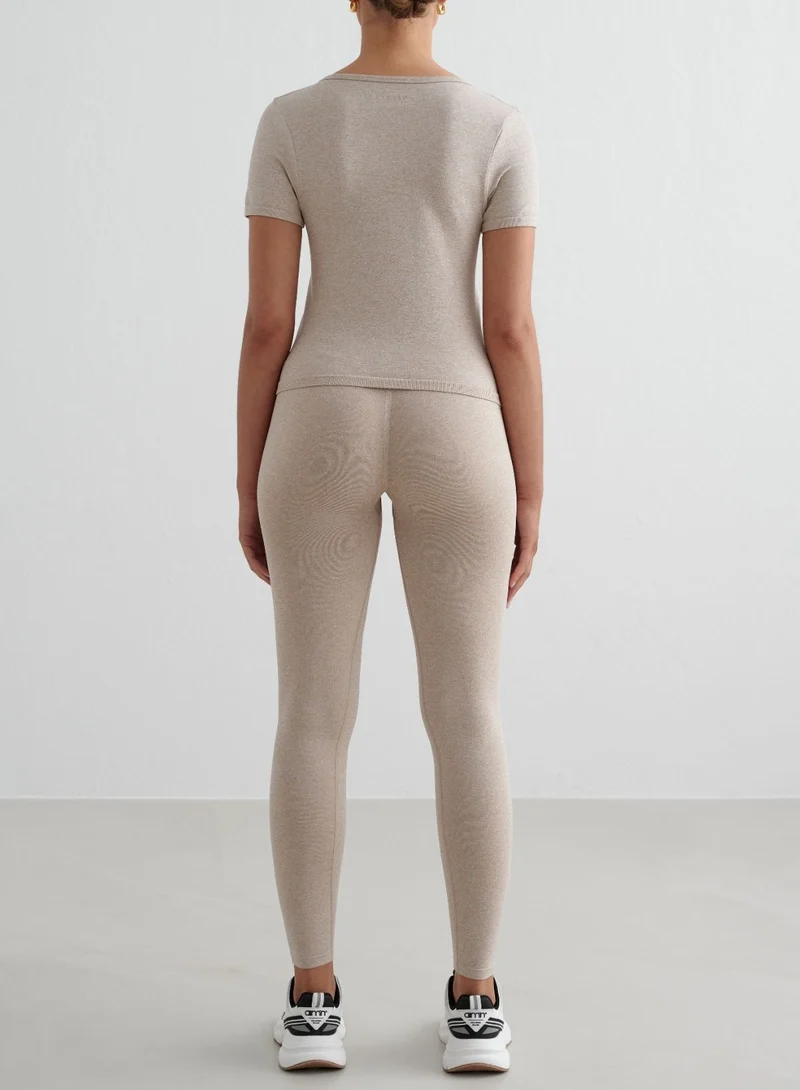 Beige Melange Shape Seamless Short Sleeve