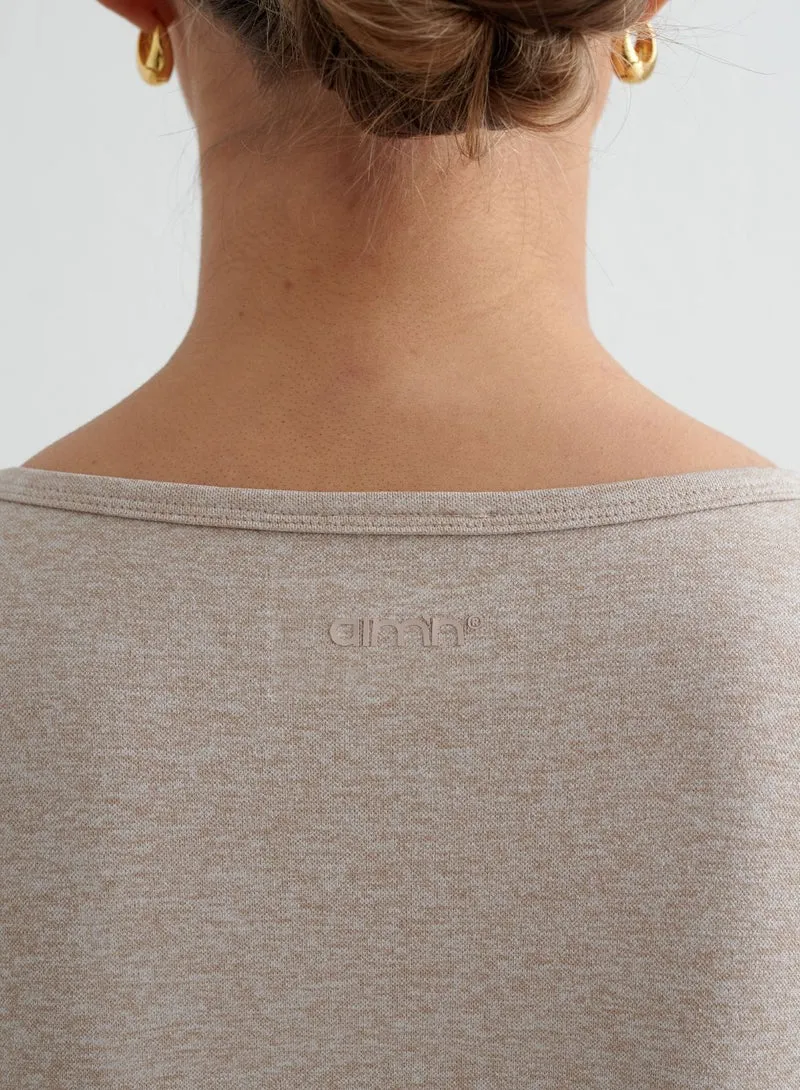 Beige Melange Shape Seamless Short Sleeve