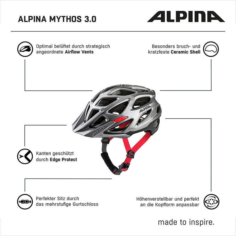 Alpina MYTHOS 3.0 Fahrradhelm dark silver black red gloss Unisex