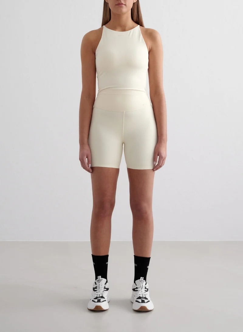 Almond White Sense Midi Biker Shorts