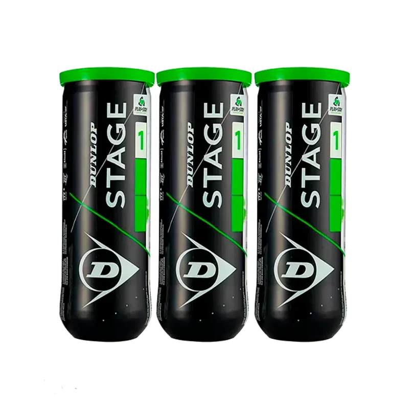 Pelotas Dunlop Stage 1 Verde Tenis (Pack x3)