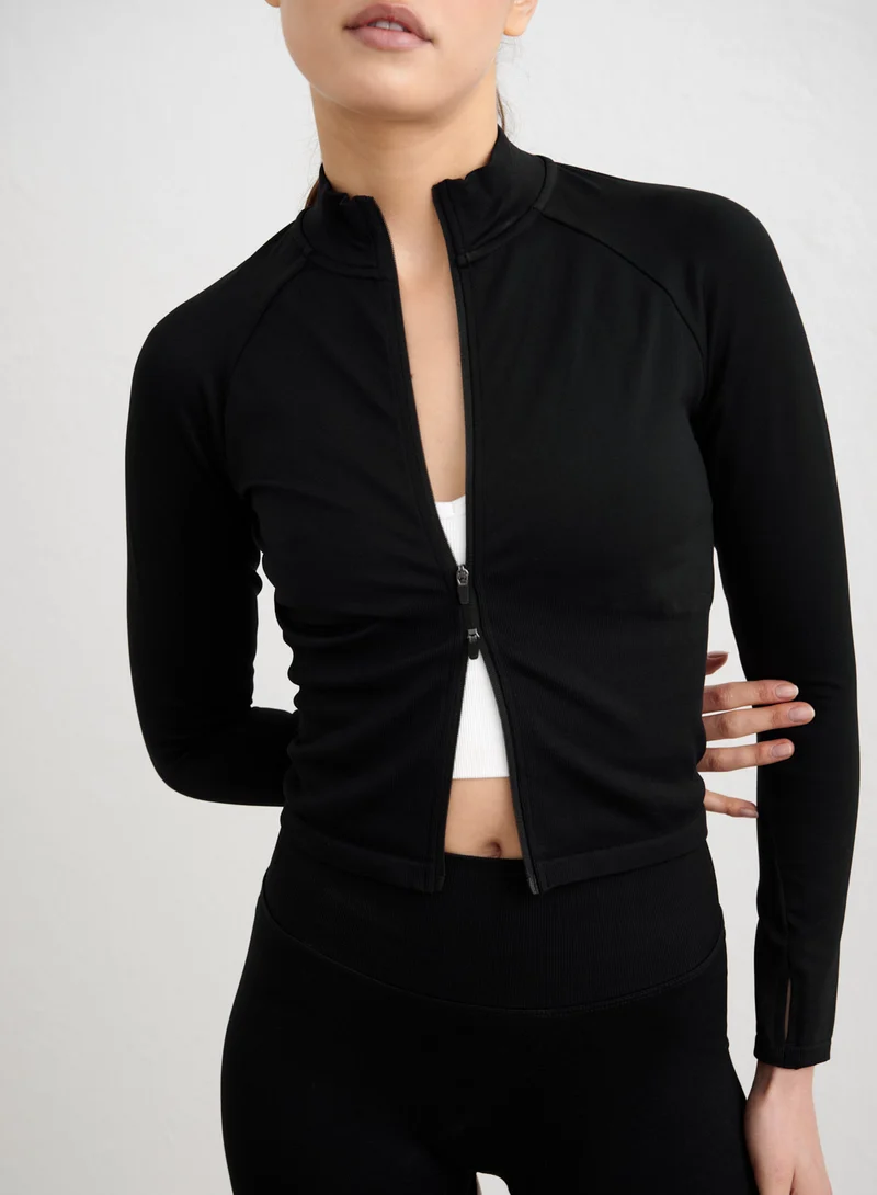 Black Shape Seamless Zip Jacket