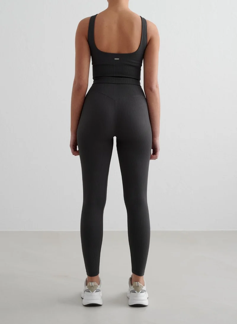 Shadow Grey Ribbed Seamless Petite Tights