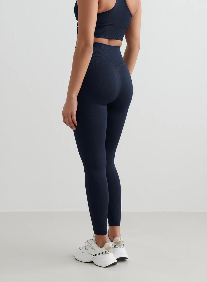 Navy Ribbed Seamless Petite Tights