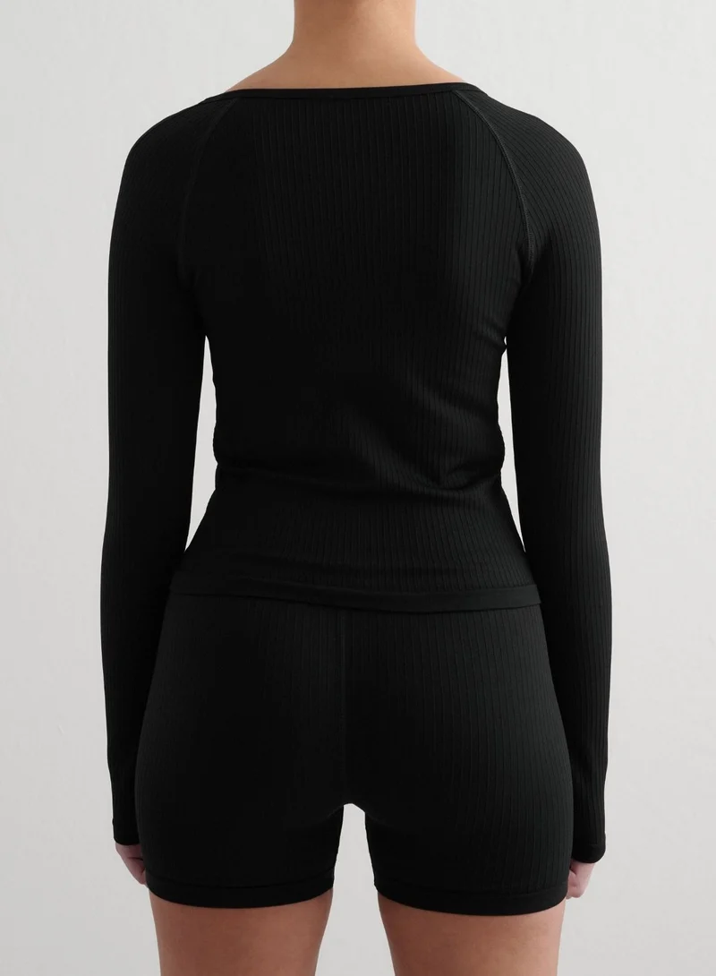 Black Ribbed Seamless Zip Jacket