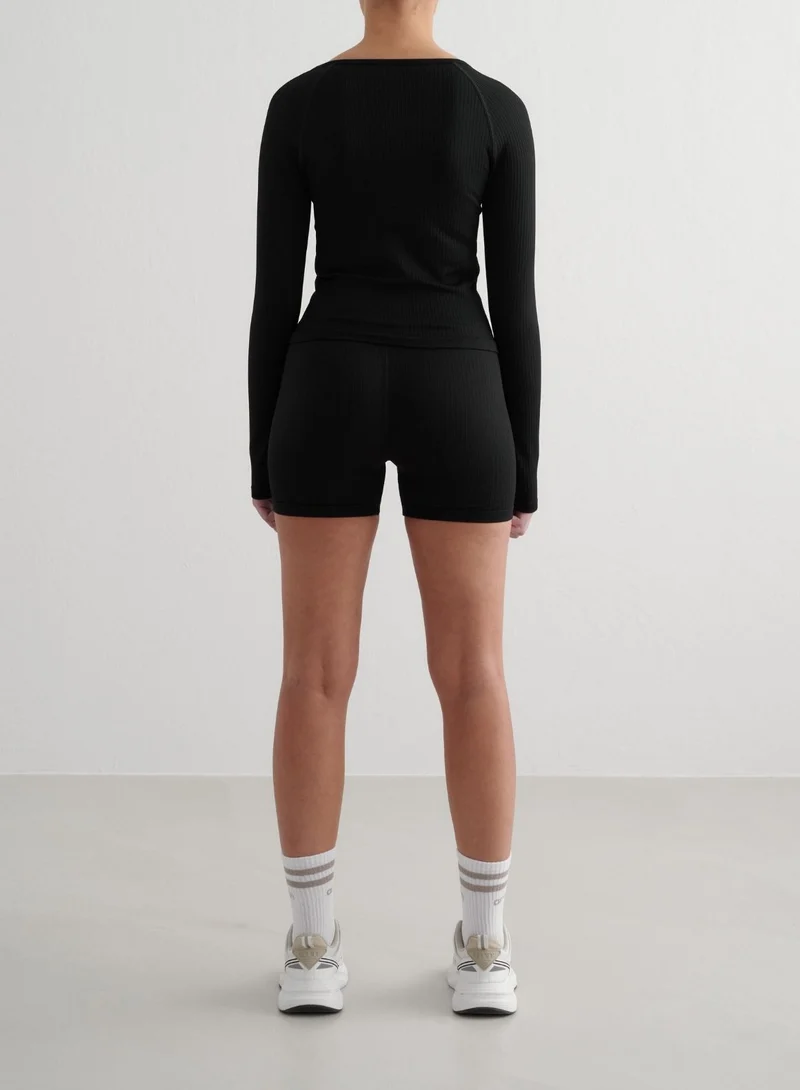 Black Ribbed Seamless Zip Jacket