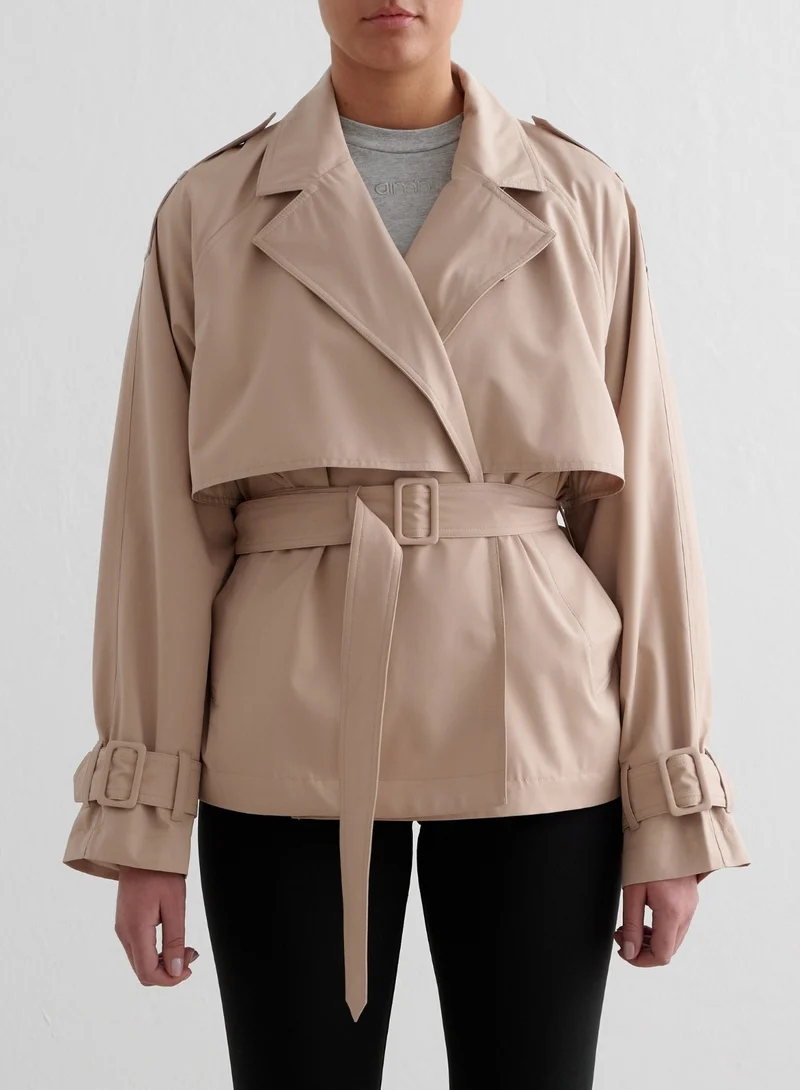Beige Recycled Tech Trench Jacket