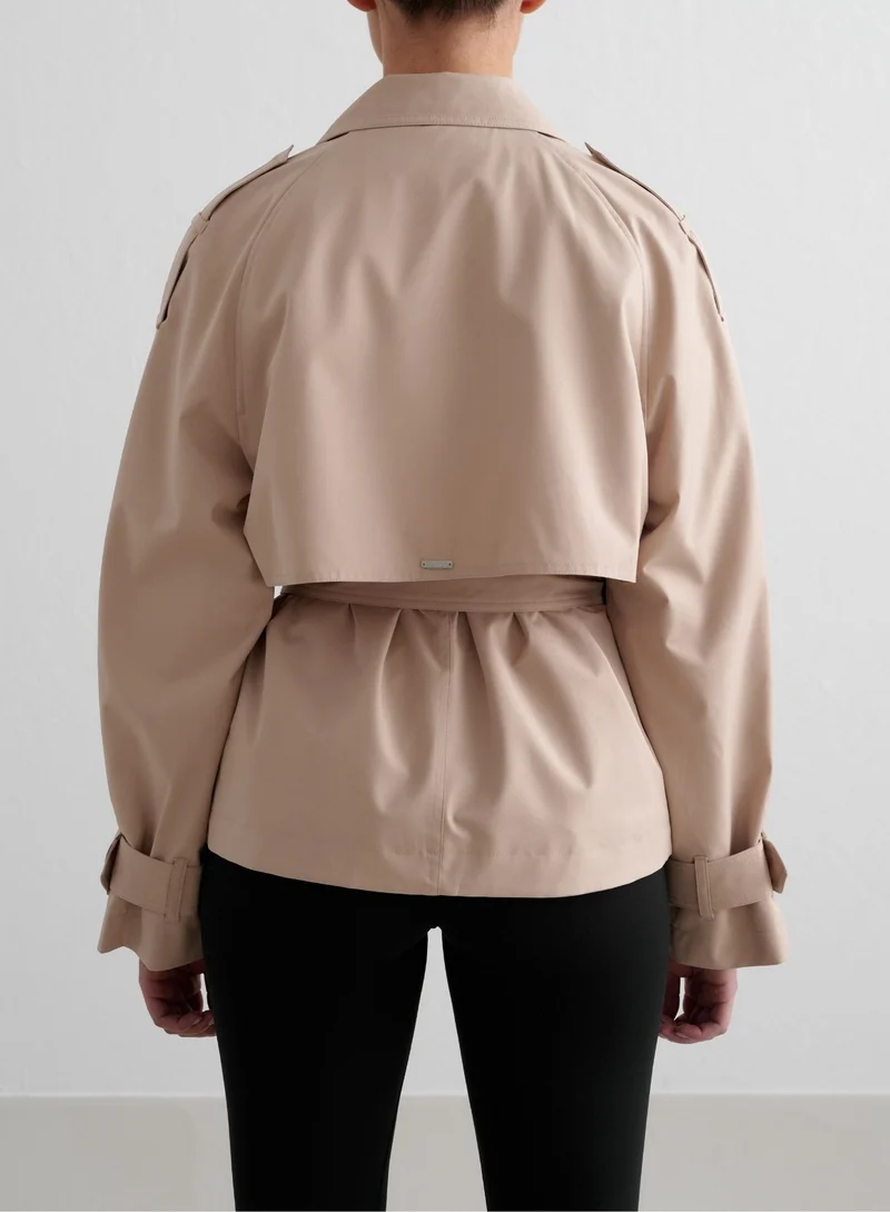 Beige Recycled Tech Trench Jacket