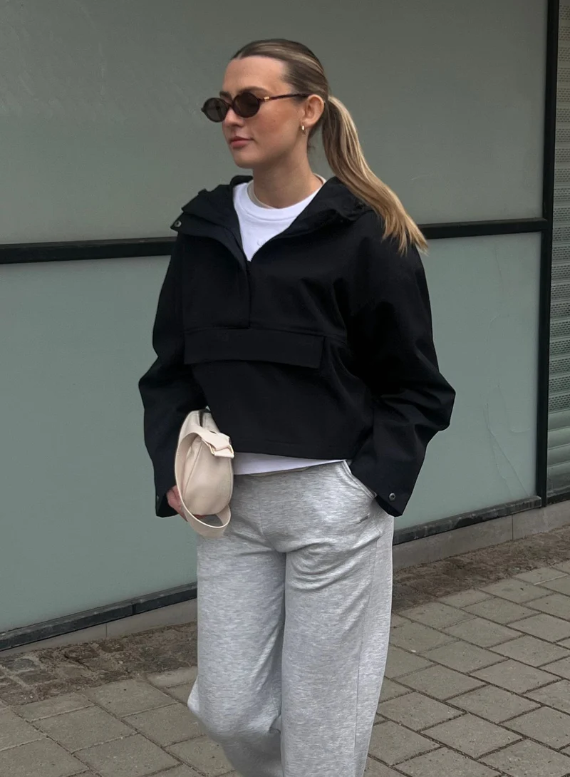 Black Cropped Waterproof Anorak