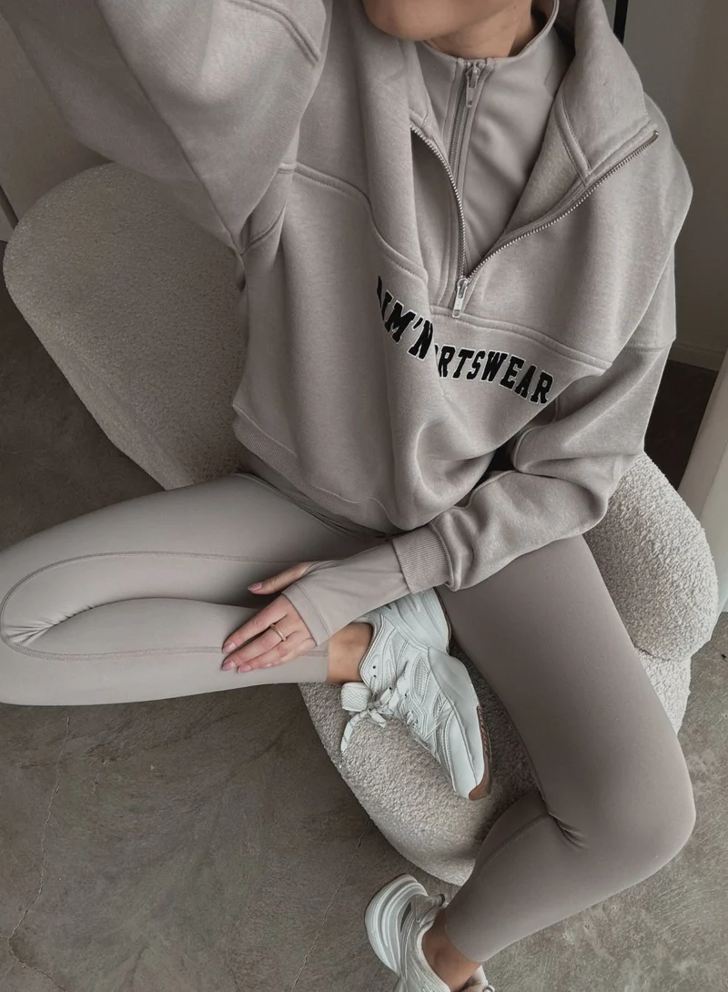 Dark Clay Varsity Sweat Half Zip