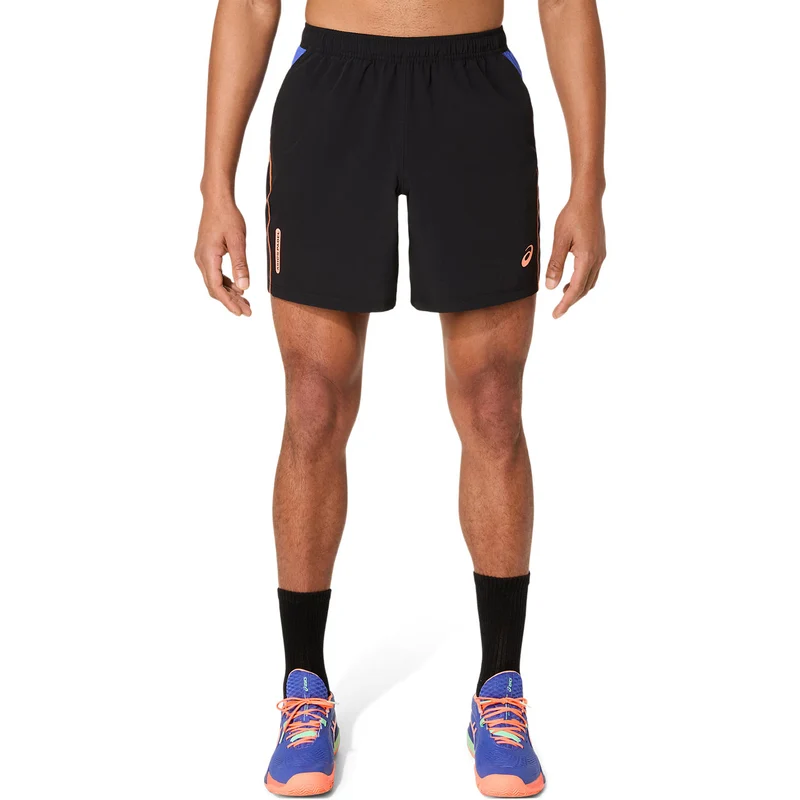Asics Short Padel Court 7IN Heren Zwart Blauw Oranje