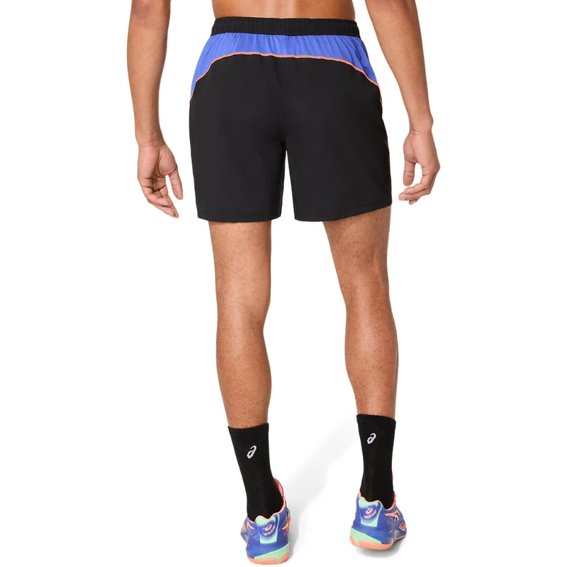 Asics Short Padel Court 7IN Heren Zwart Blauw Oranje