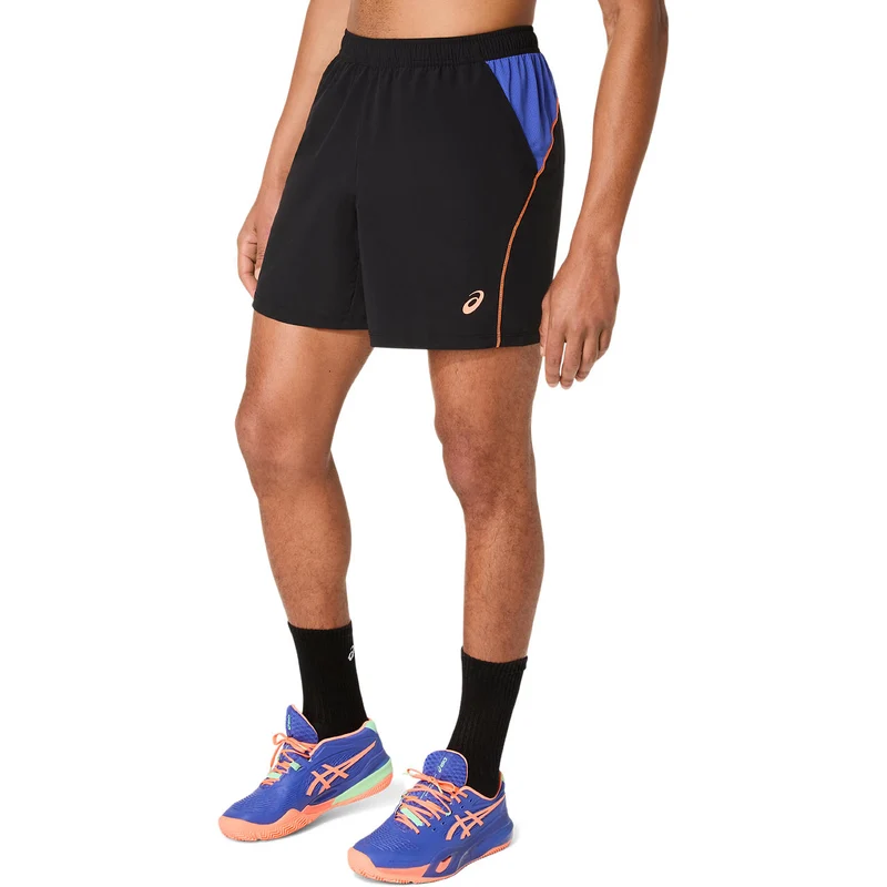 Asics Short Padel Court 7IN Heren Zwart Blauw Oranje
