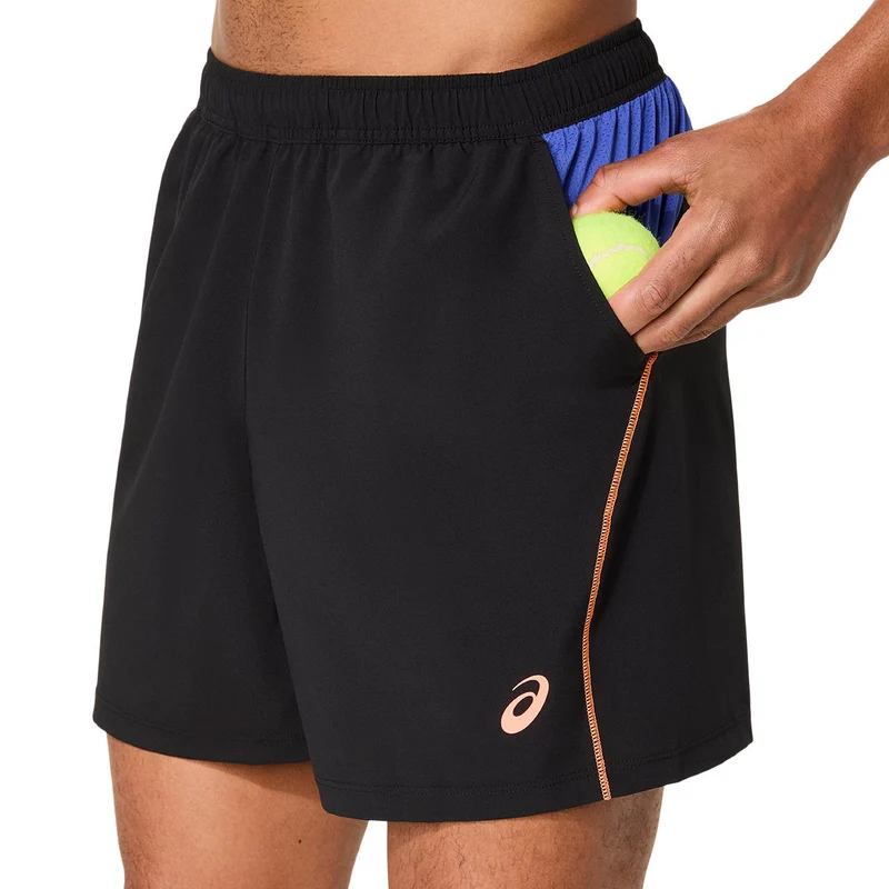 Asics Short Padel Court 7IN Heren Zwart Blauw Oranje