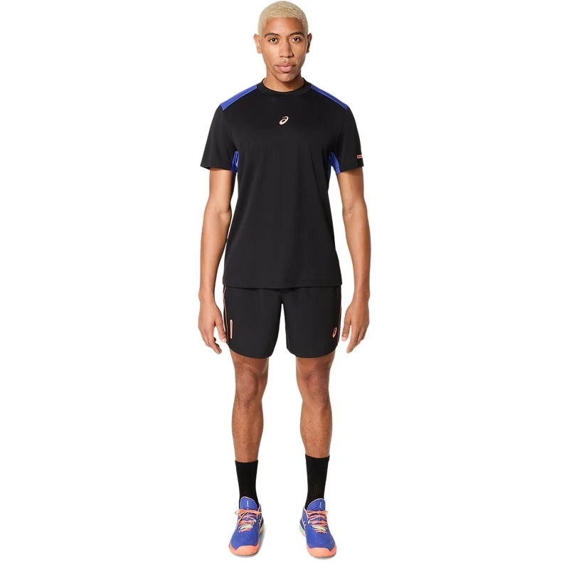 Asics Short Padel Court 7IN Heren Zwart Blauw Oranje