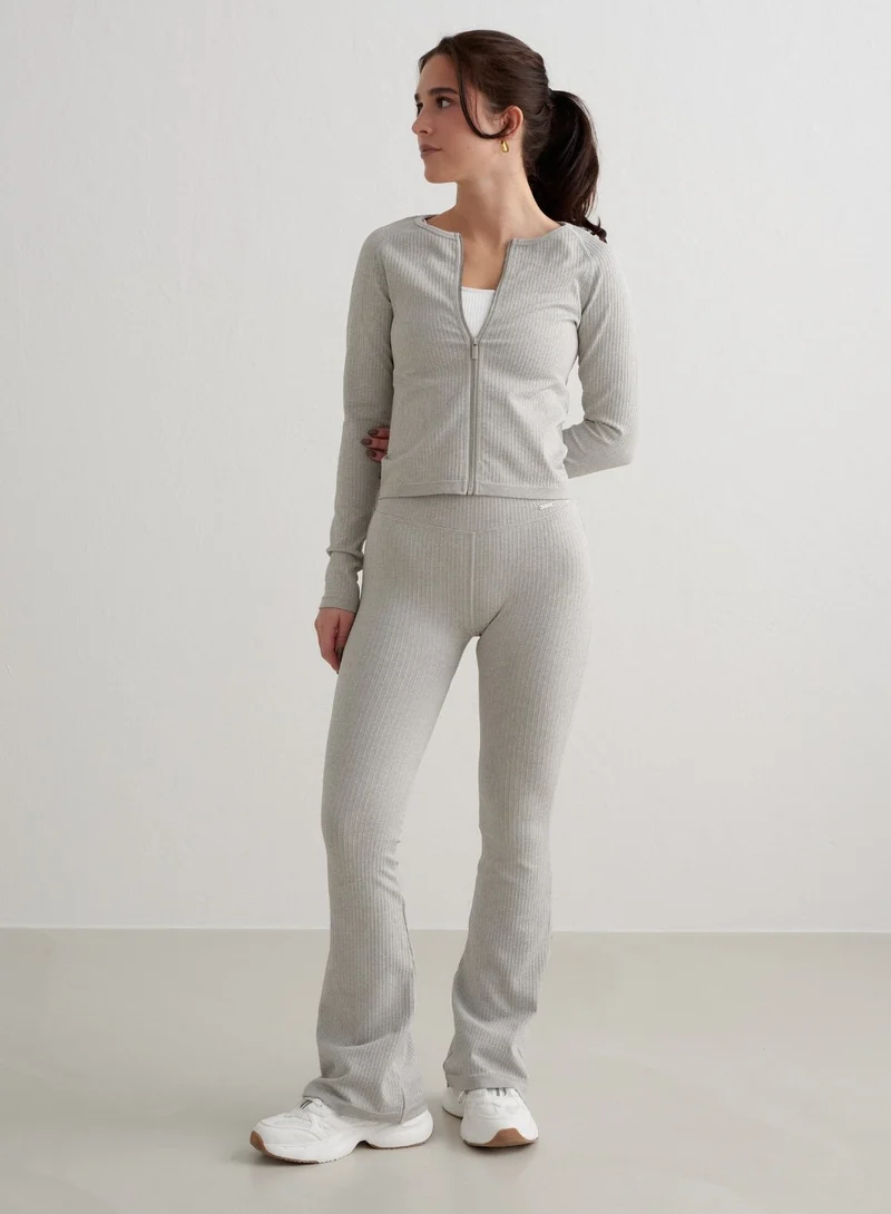 Grey Melange Ribbed Seamless Flare Petite Tights