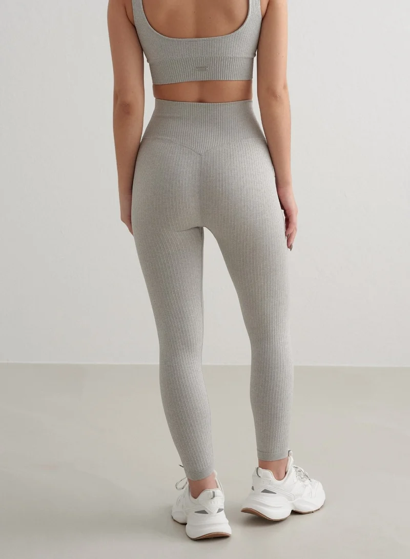 Grey Melange Ribbed Seamless Petite Tights