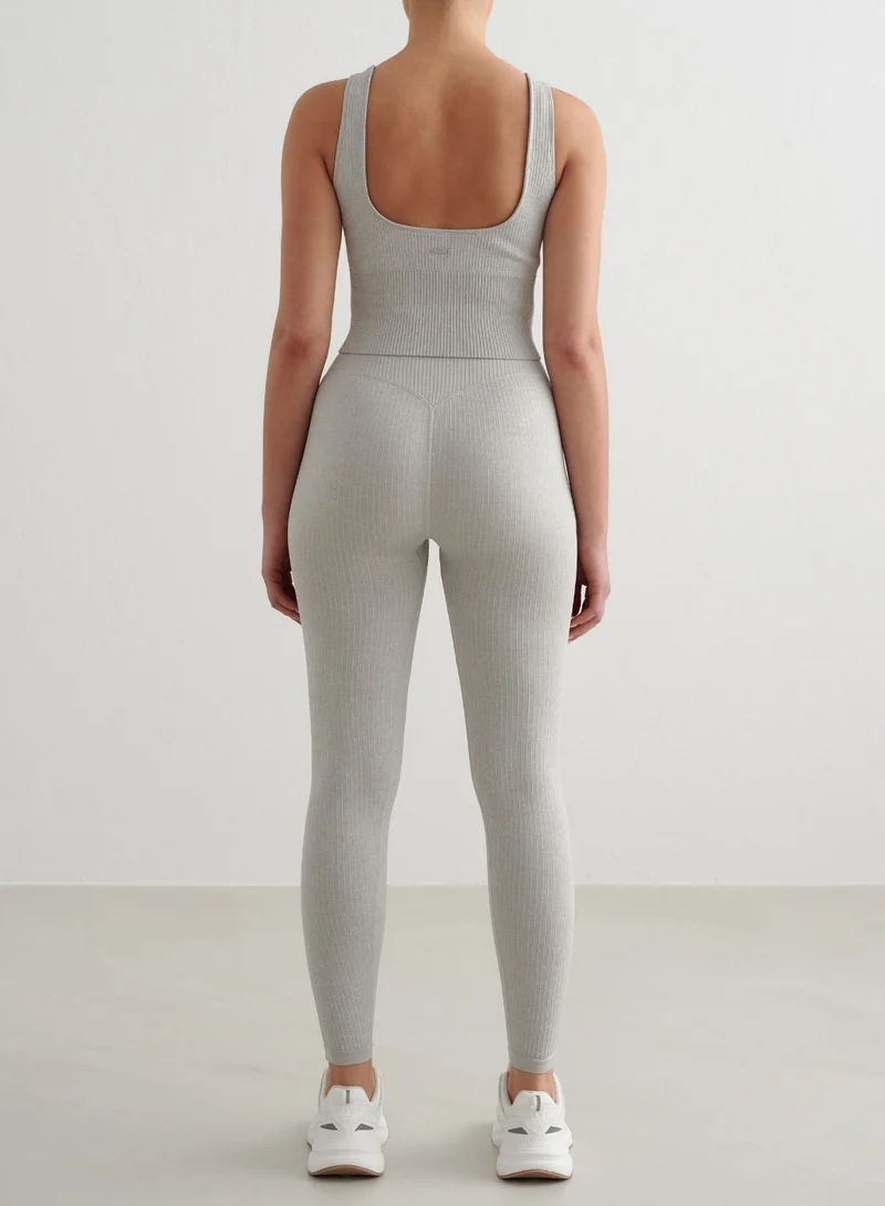Grey Melange Ribbed Seamless Tights