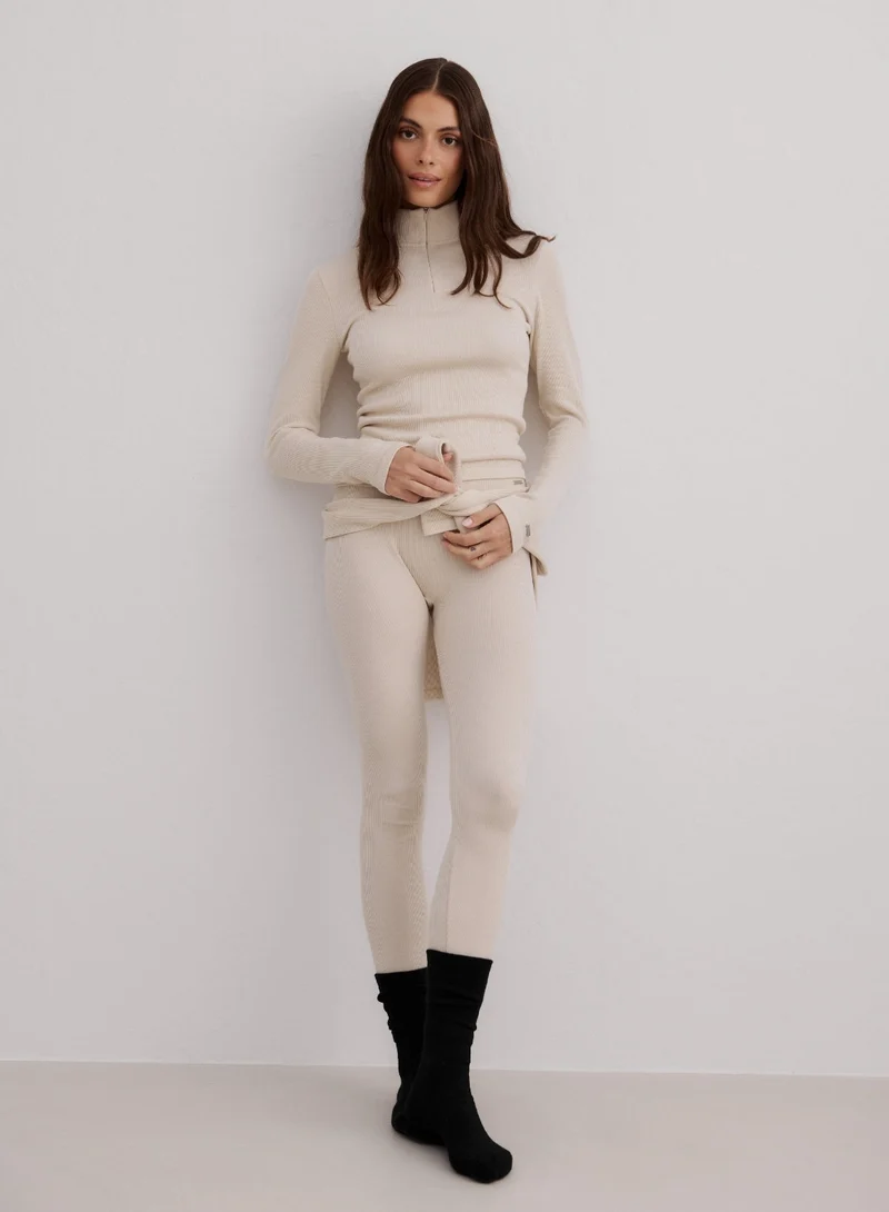 Café Au Lait Ribbed Wool Leggings