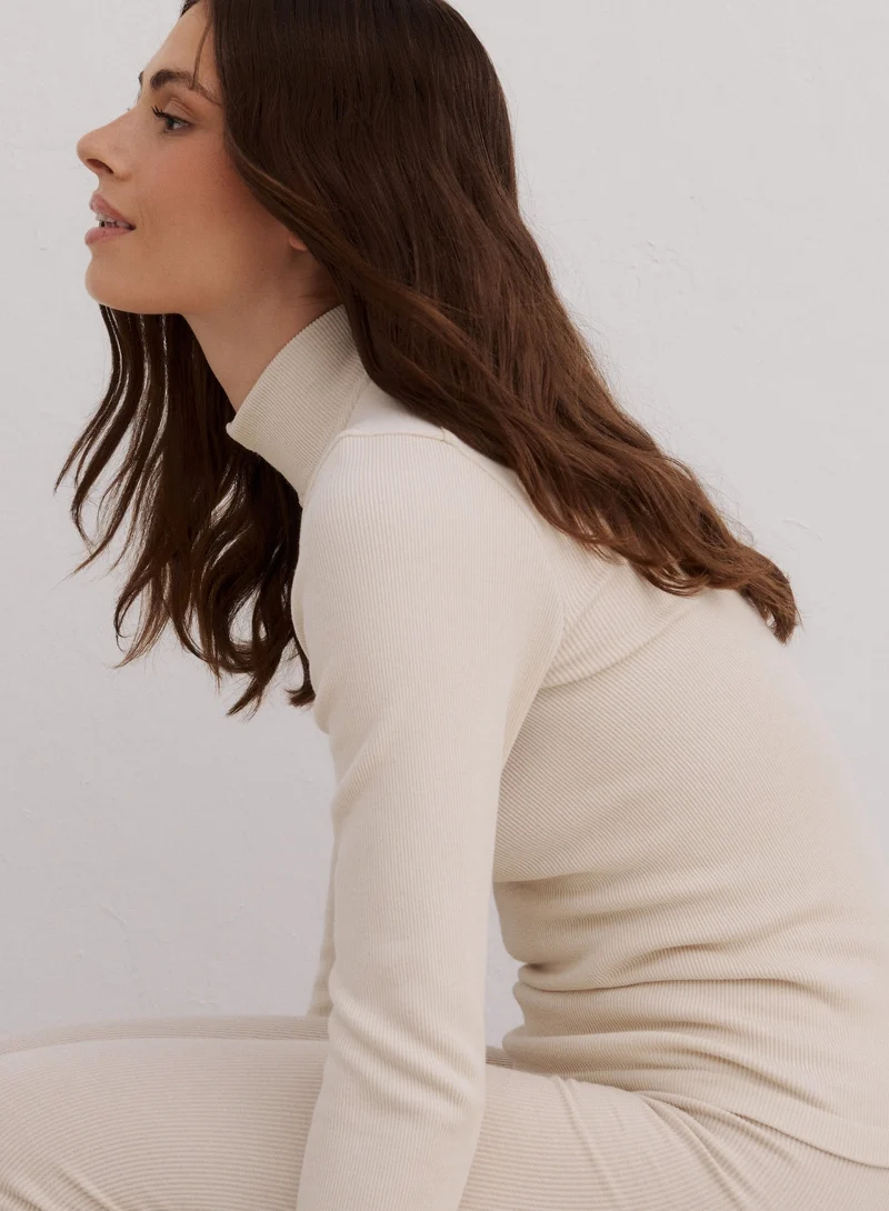 Café Au Lait Ribbed Wool Half Zip