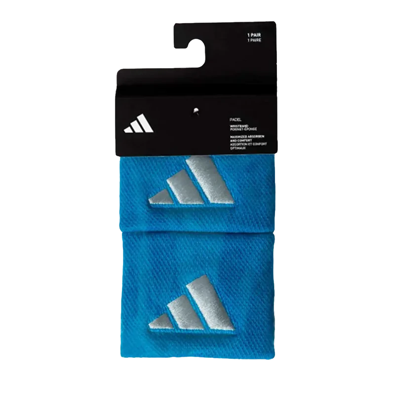Muñequeras Adidas Cortas Azules Logo Grande (Pack x2)