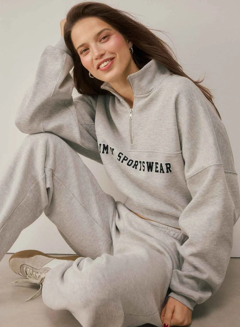 Grey Melange Varsity Sweat Half Zip