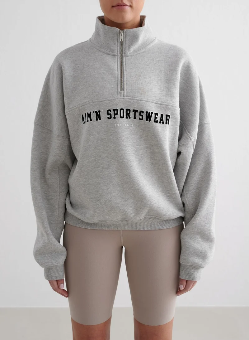 Grey Melange Varsity Sweat Half Zip