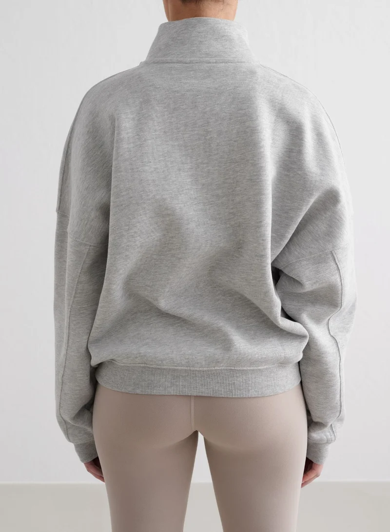 Grey Melange Varsity Sweat Half Zip