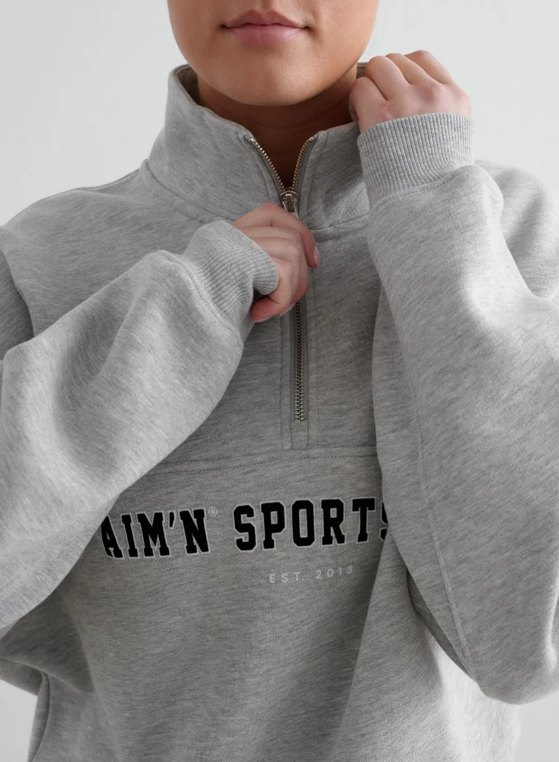 Grey Melange Varsity Sweat Half Zip
