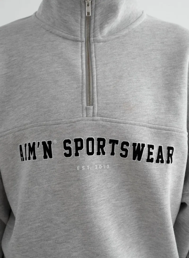 Grey Melange Varsity Sweat Half Zip