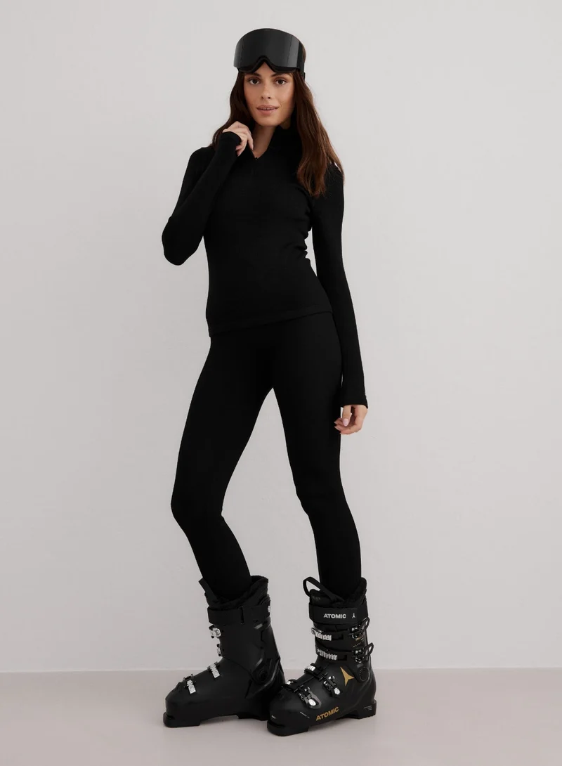 Black Ribbed Wool Half Zip