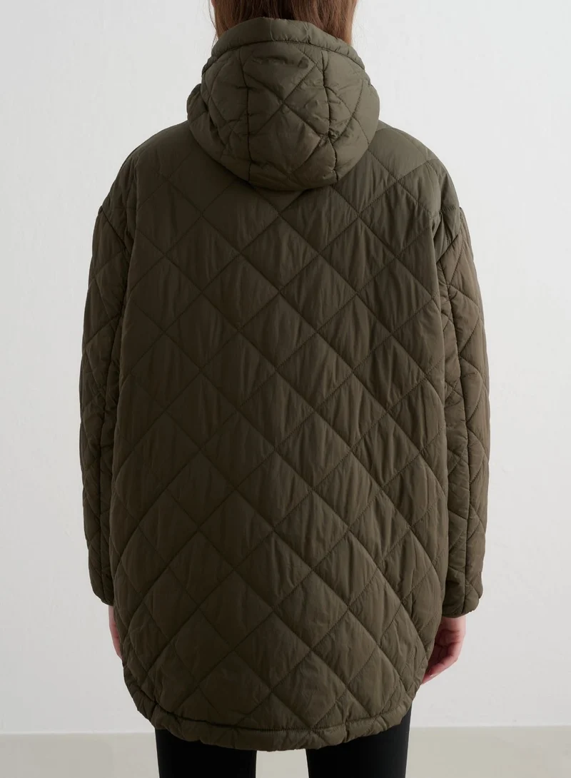 Khaki Oversized Quilted Anorak