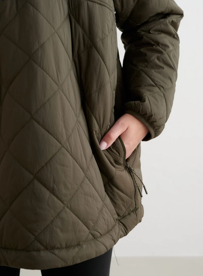Khaki Oversized Quilted Anorak