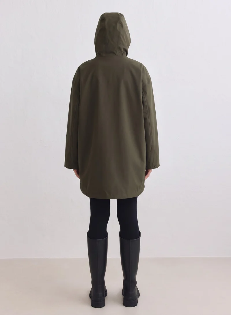 Khaki Waterproof Oversized Anorak
