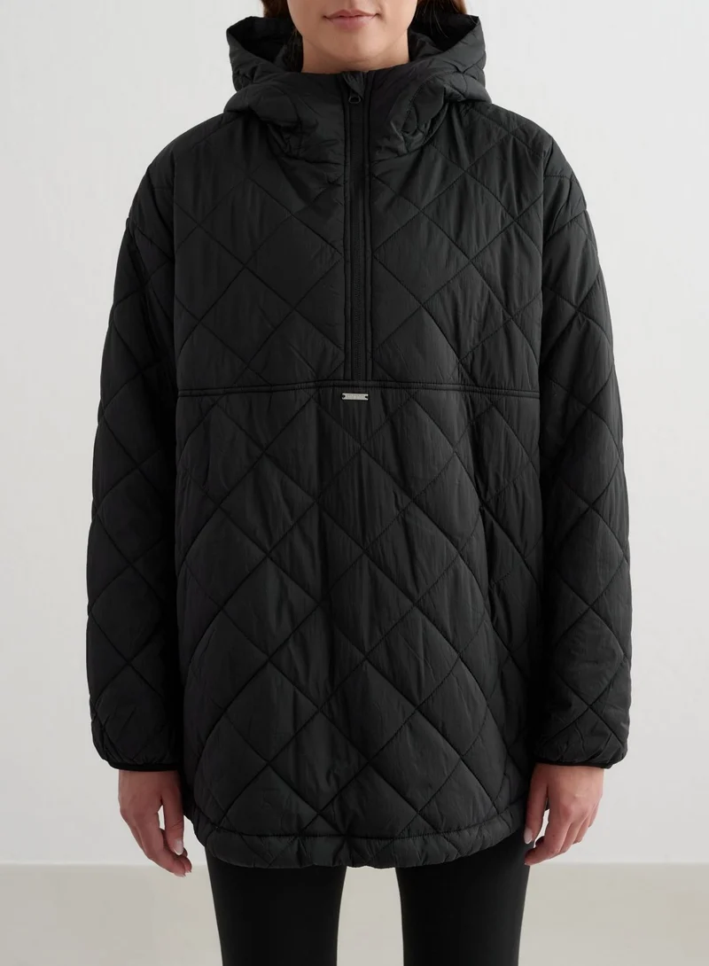 Black Oversized Quilted Anorak