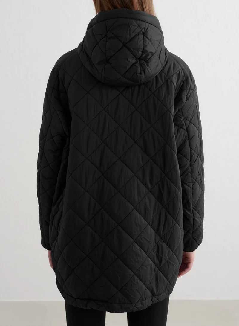 Black Oversized Quilted Anorak