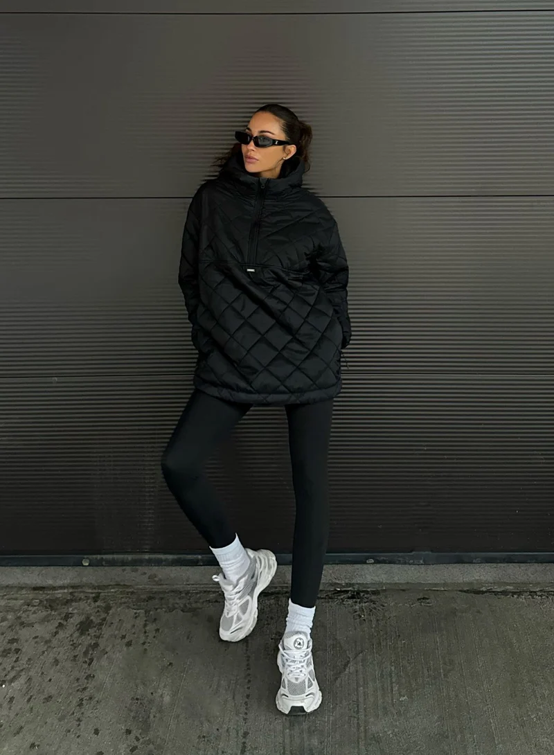 Black Oversized Quilted Anorak