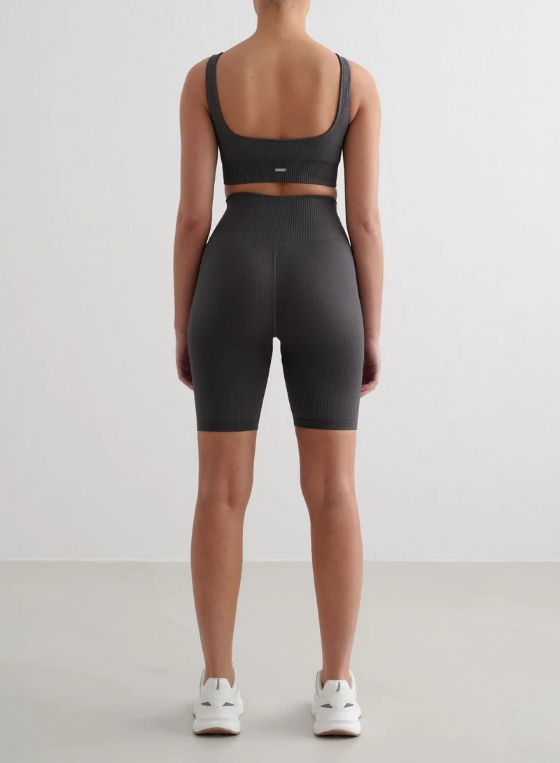 Shadow Grey Ribbed Seamless Biker Shorts