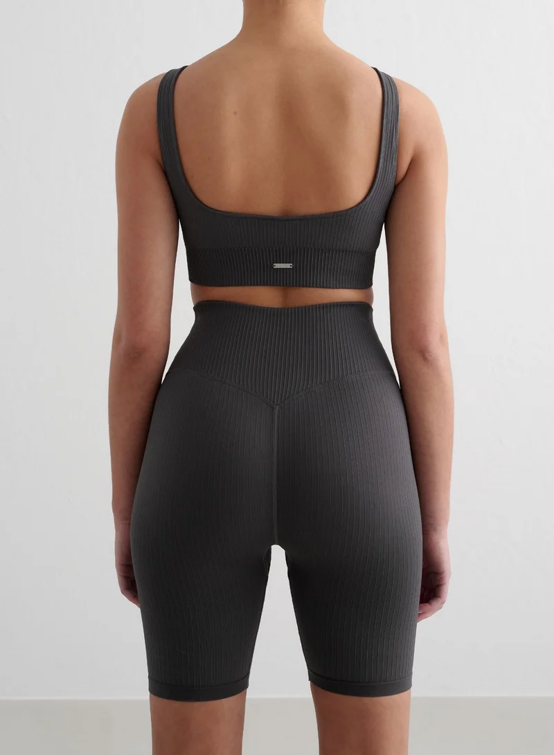 Shadow Grey Ribbed Seamless Biker Shorts