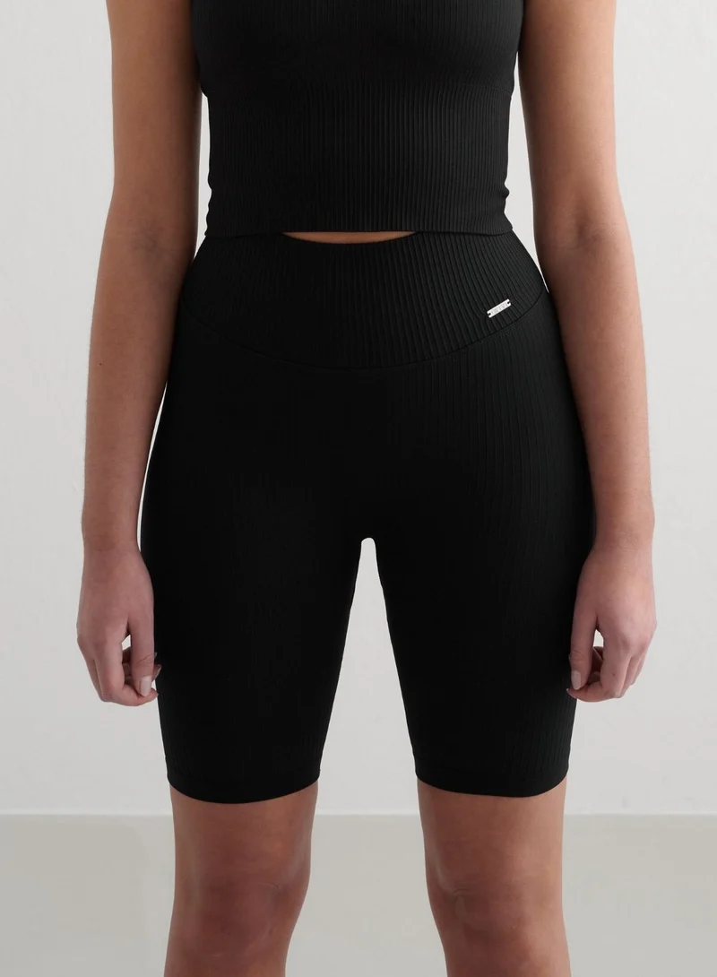 Black Ribbed Seamless Biker Shorts