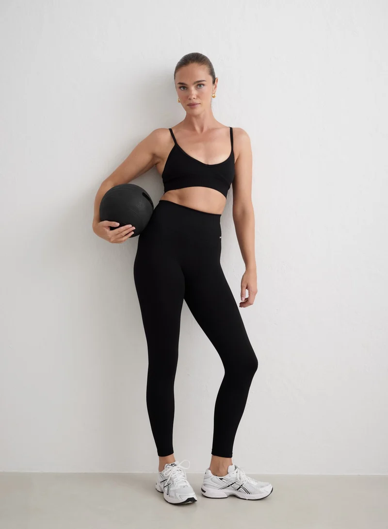 Black Ribbed Seamless Tights