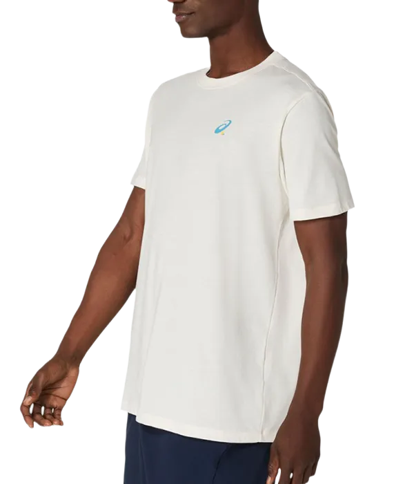 Camiseta Asics Court Graphic Cream Logo Azul 2025