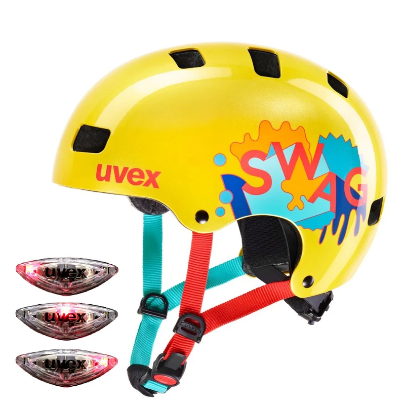 uvex Kid 3 SWAG yellow LED Fahrradhelm mit Rücklicht Kinder