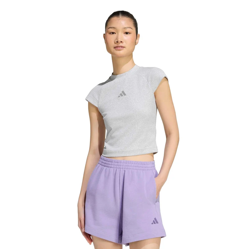Ribbed T-Shirt Damen - hellgrau