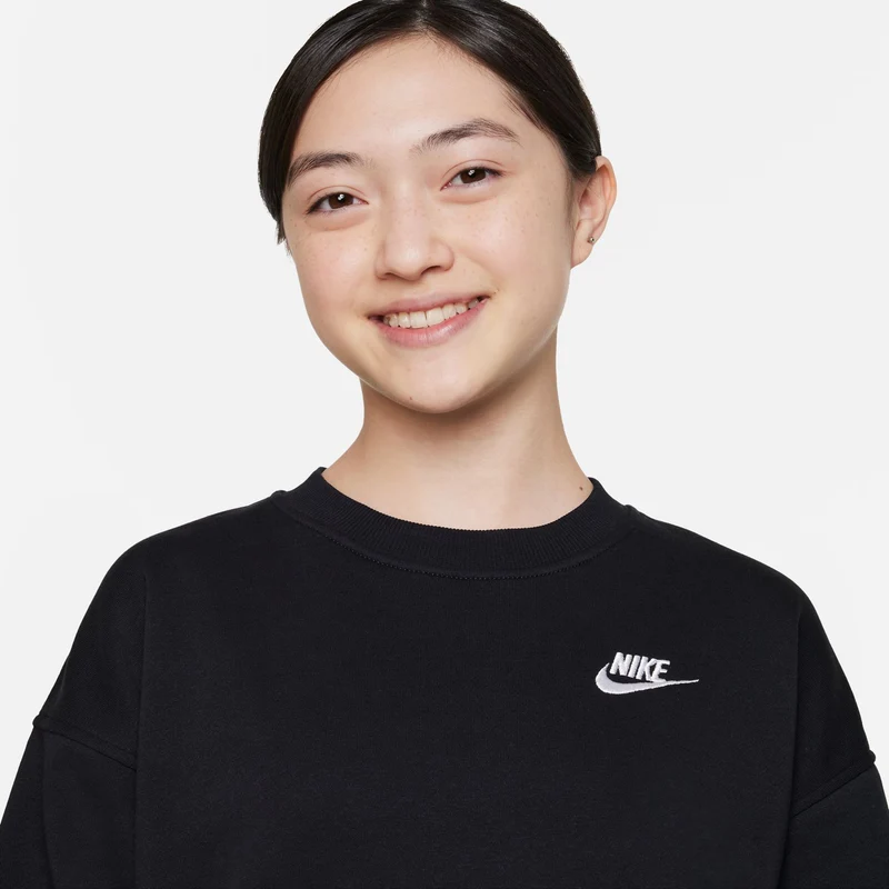 Club Fleece Oversized Crew Sweatshirt Mädchen-Schwarz