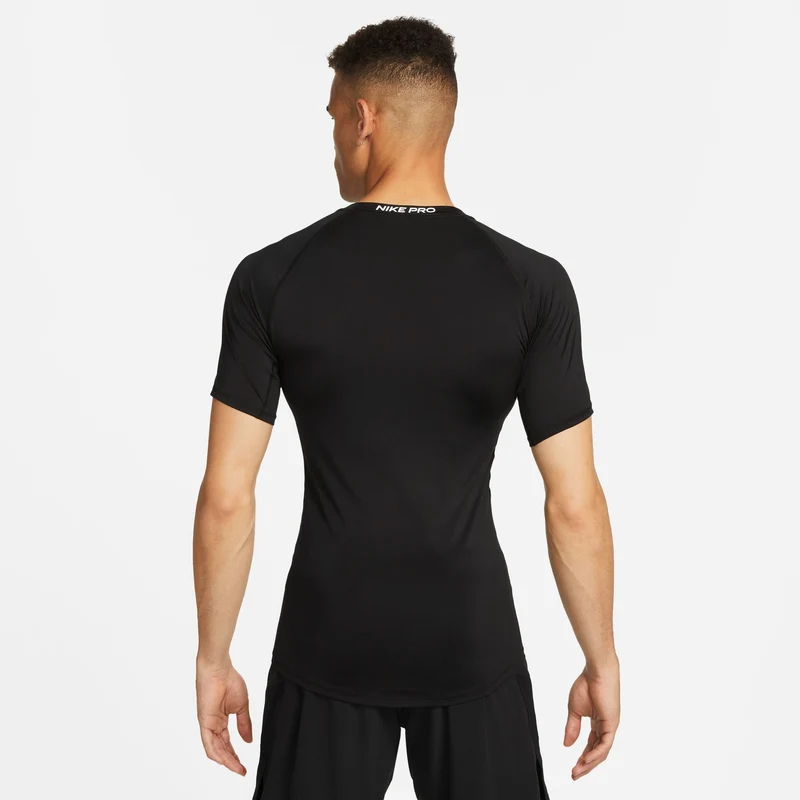 NIKE M NP DF Tight Top SS Funktionsshirt Schwarz Weiß