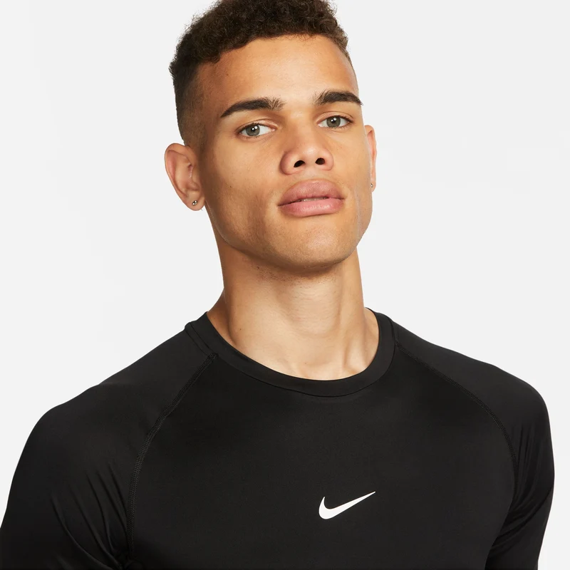 NIKE M NP DF Tight Top SS Funktionsshirt Schwarz Weiß