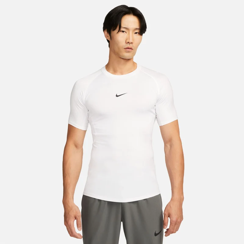 NIKE M NP DF Tight Top SS Funktionsshirt Schwarz Weiß